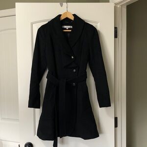 Kenneth Cole New York Black Shawl-Collar Belted Wool Trench Coat - 6